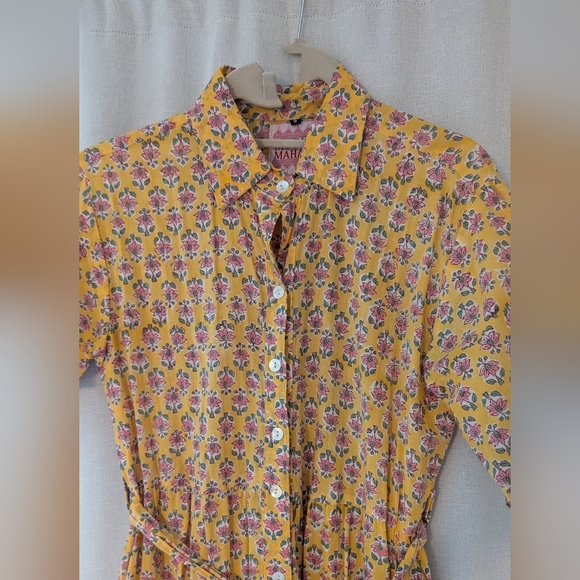 Indian Block Print Cotton Button Down Dress - Picture 2 of 4